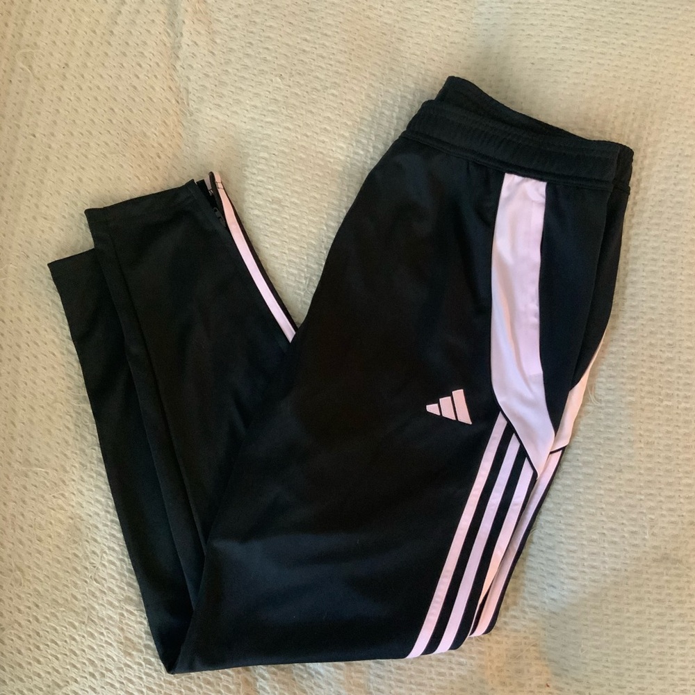 Vintage Adidas Baby Pink Black Y2K Three Stripe Running Joggers Track Pants Larg